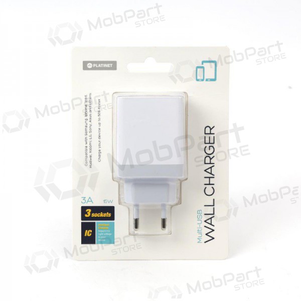 Laadija Platinet QuickCharge 3xUSB (15W 3A) (valged)