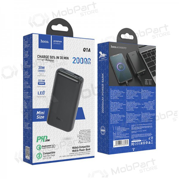 Väline patarei / aku Power Bank Hoco Q1A Type-C PD 20W+Quick Charge 3.0 (3.0A) 20000mAh mustad Väline patarei / aku Power Bank Hoco Q1A Type-C PD 20W+Quick Charge 3.0 (3.0A) 20000mAh mustad