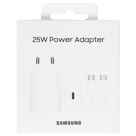Laadija originaalne Samsung EP-T2510XWEGEU 25W + USB-C kaabel pakendis valged