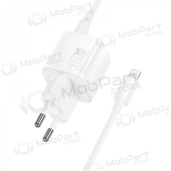 Telefonilaadija Hoco N66 35 W GaN USB-C + USB-A koos Lightning kaabliga 1 m valge
