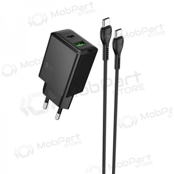 Telefoni laadija Hoco N71 30 W GaN USB-C + USB-A koos USB-C kaabliga 1 m must