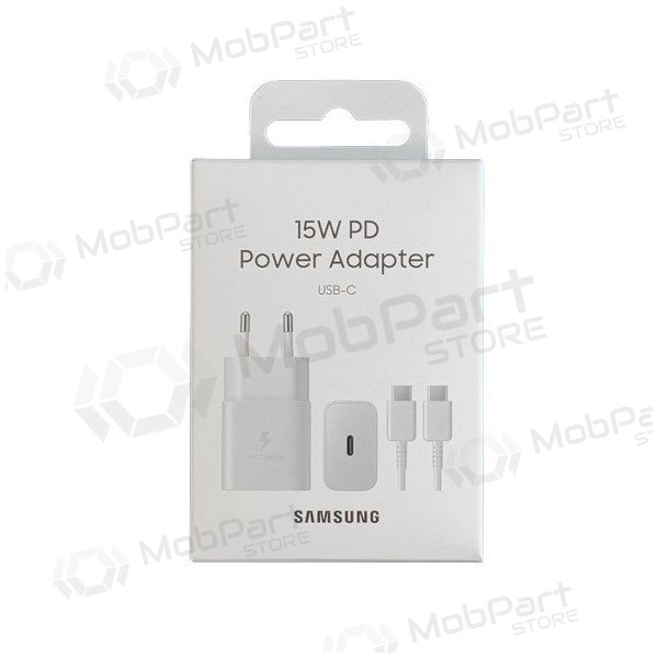 Laadija originaalne Samsung EP-T1510XWEGEU 15W + kaabel Type-C 1m pakendis valged