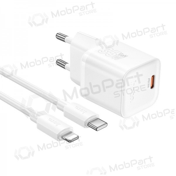 Telefonilaadija Hoco N66 35 W GaN USB-C + USB-A koos Lightning kaabliga 1 m valge