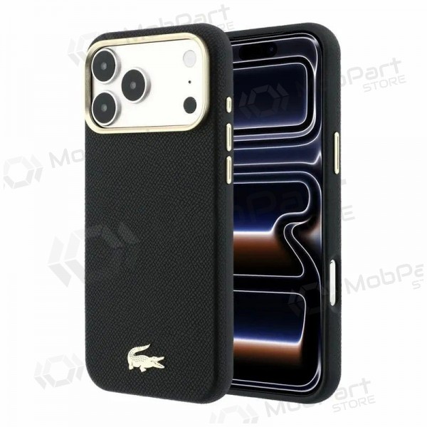 Apple iPhone 18 Pro ümbris - Lacoste PU Leather Champs Elysees Gold Logo MagSafe (must)