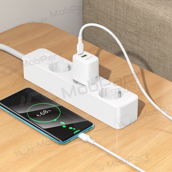 Telefoni laadija Borofone BN29 30 W USB-C + USB-A koos USB-C kaabliga 1 m valge