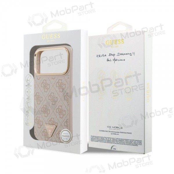Apple iPhone 18 Pro ümbris - Guess PU Leather 4G Strass Triangle Logo Gold Frame MagSafe (roosa)