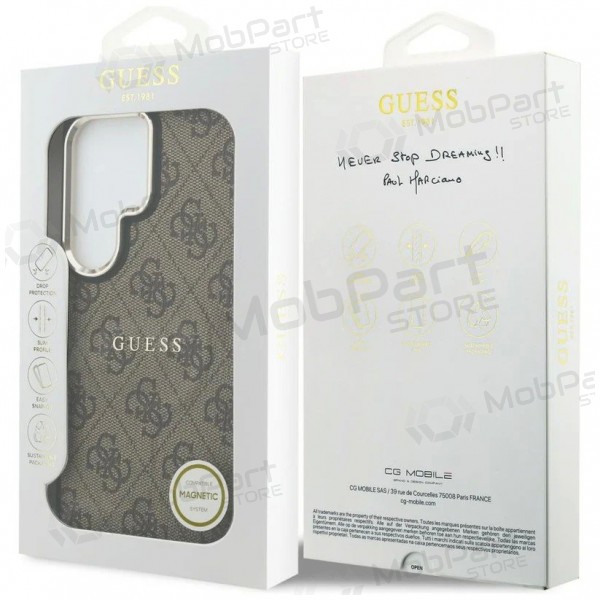 Samsung Galaxy S26 Ultra ümbris - Guess PU Leather 4G Gold Frame Magnetic (pruun)