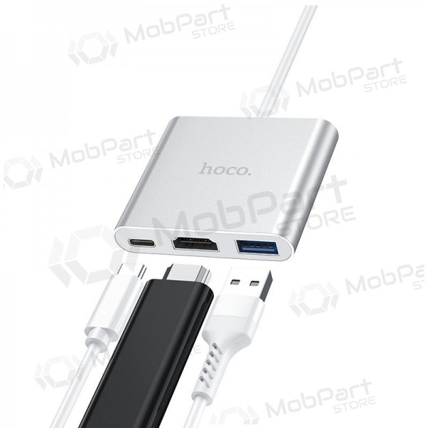 Adapter Hoco HB14 Type-C to USB-A+HDMI+Type-C hõbedased