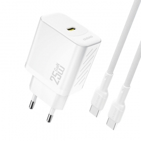 Laadija Dudao A27C GaN 25W USB-C + USB-C to USB-C kaabel 1.0m valge