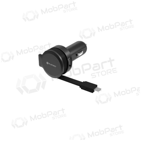 Autolaadija Platinet MicroUsb (1xUSB 2.4A) (mustad)