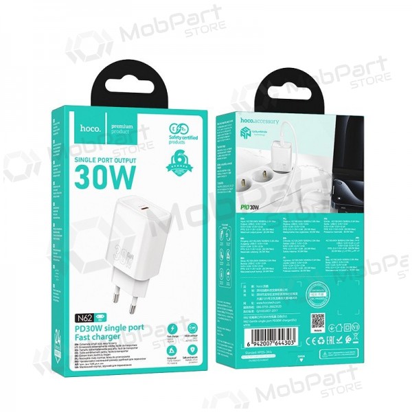 Telefonilaadija Hoco N62 30 W GaN USB-C valge