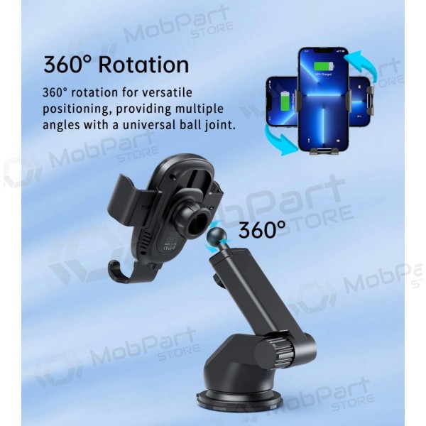 Automobilinis laikiklis-laadija Choetech T203-F 15W Gravity Car Charger Holder mustad