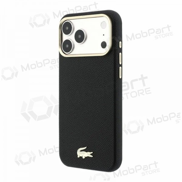 Apple iPhone 18 Pro Max ümbris - Lacoste PU Leather Champs Elysees Gold Logo MagSafe (must)