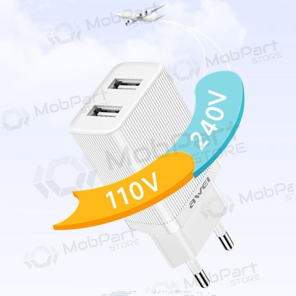 Laadija Awei C15L-EU 2xUSB-A 10W + USB to Lightning cable valged