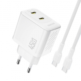 Telefoni laadija Dudao A28PC 45 W GaN 2x USB-C USB-C kaabliga 1 m valge