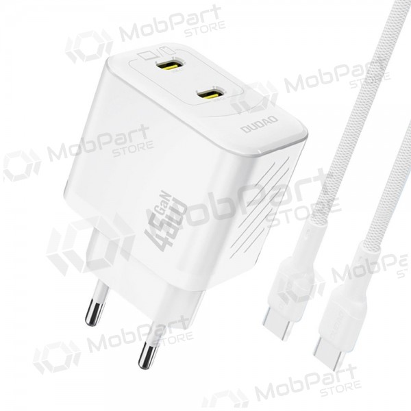 Telefoni laadija Dudao A28PC 45 W GaN 2x USB-C USB-C kaabliga 1 m valge