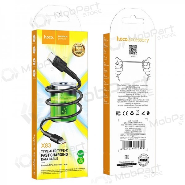 USB kaabel Hoco X83 60W Type-C to Type-C 1.0m mustad
