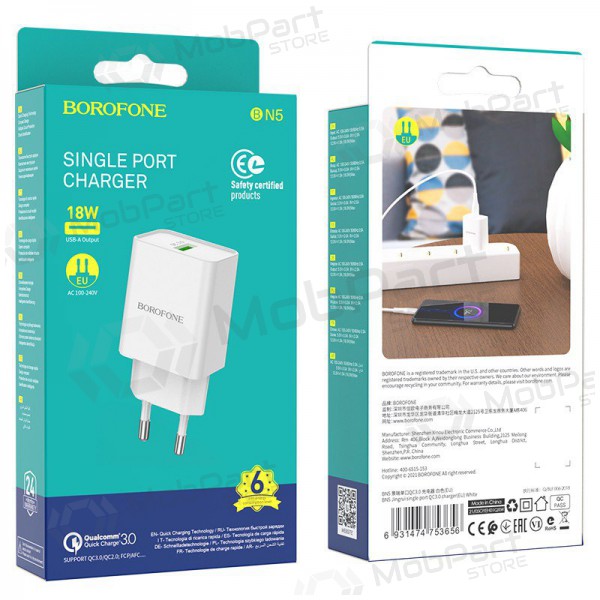 Laadija Borofone BN5 QC 3.0 18W (valged)