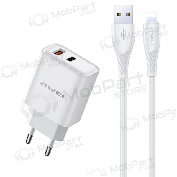 Telefoni laadija Awei PD81L-EU 22.5 W USB-C + USB-A koos Lightning kaabliga 1 m valge