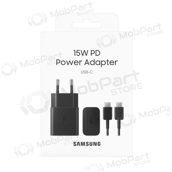 Laadija originaalne Samsung EP-T1510XBEGEU 15W + kaabel Type-C 1m pakendis mustad