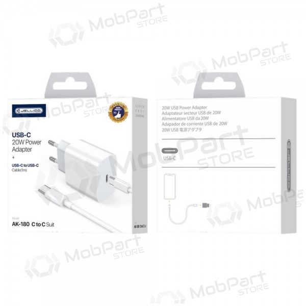 Laadija Jellico AK180 20W USB-C + USB-C to Lightning cable 1.0m valged