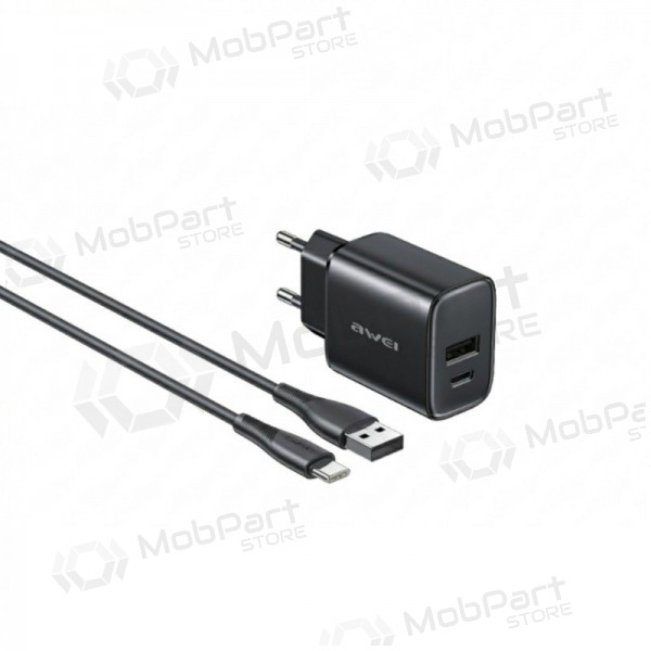 Telefoni laadija Awei PD85T-EU 22.5 W USB-C + USB-A koos USB-C kaabliga 1 m must