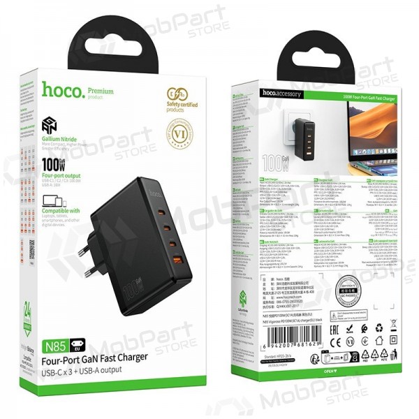 Telefonilaadija Hoco N85 100 W 3x USB-C + USB-A must