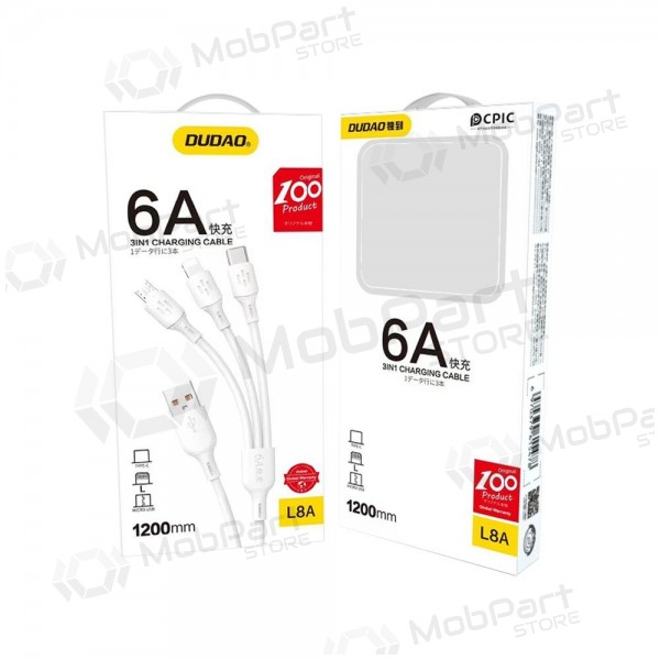 USB-kaabel Dudao L8A-3in1 USB-A kuni USB-C / Micro USB / Lightning 1.2 m
