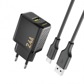 Telefoni laadija Dudao A23T 12 W USB-A koos USB-C kaabliga 1 m must