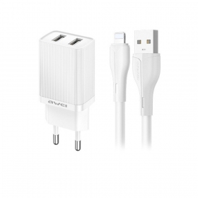 Laadija Awei C15L-EU 2xUSB-A 10W + USB to Lightning cable valged