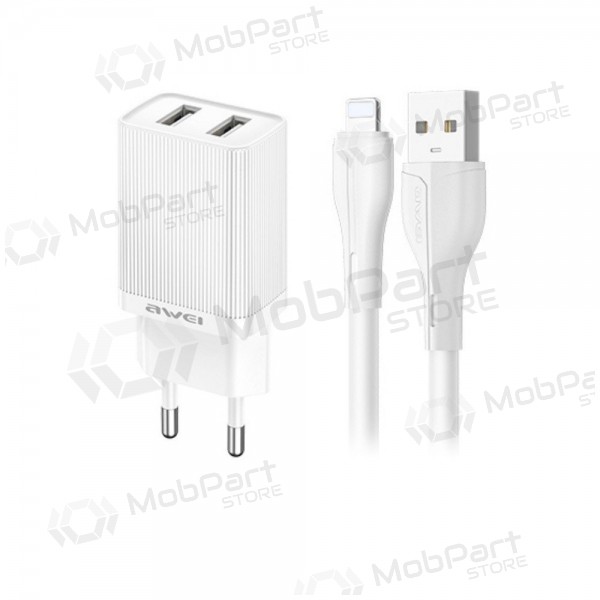Laadija Awei C15L-EU 2xUSB-A 10W + USB to Lightning cable valged