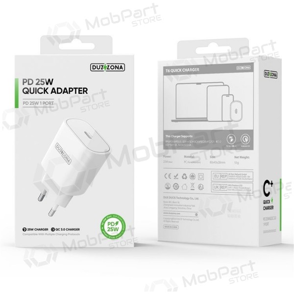Laadija buitinis DUZZONA T6 PD25W Type-C valged