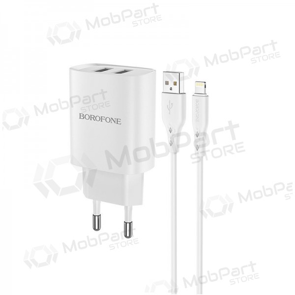 Laadija Borofone BN2 2xUSB 2.1A + Lightning (valged)