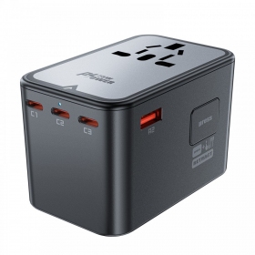 Universaalne kelioninis laadija Acefast Z1 75W GaN 2xUSB-A/3xUSB-C mustad