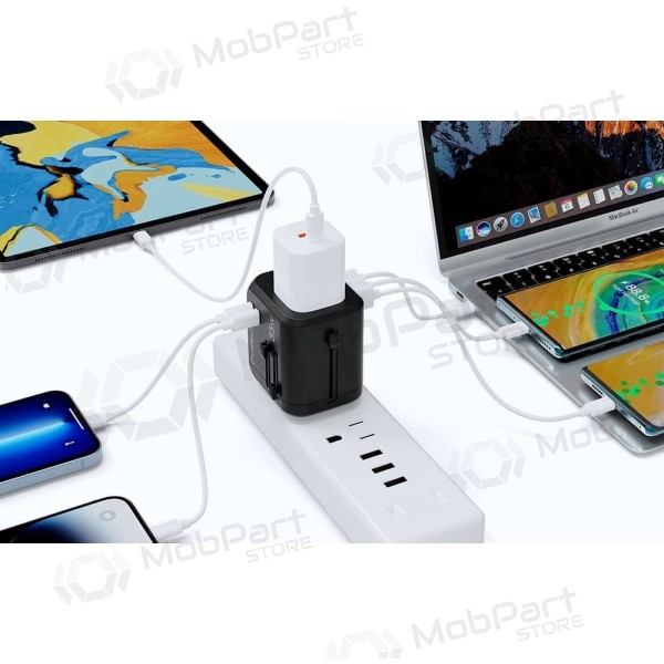 Universaalne kelioninis laadija Choetech PD5008 30W USB-C/3xUSB-A mustad