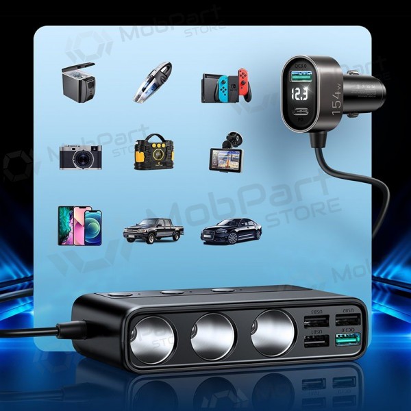 Laadija automobilinis Joyroom 9in1 154W 3x12V, PD USB Type-C, QC3.0 USB-A, 4xUSB-A JR-CL06