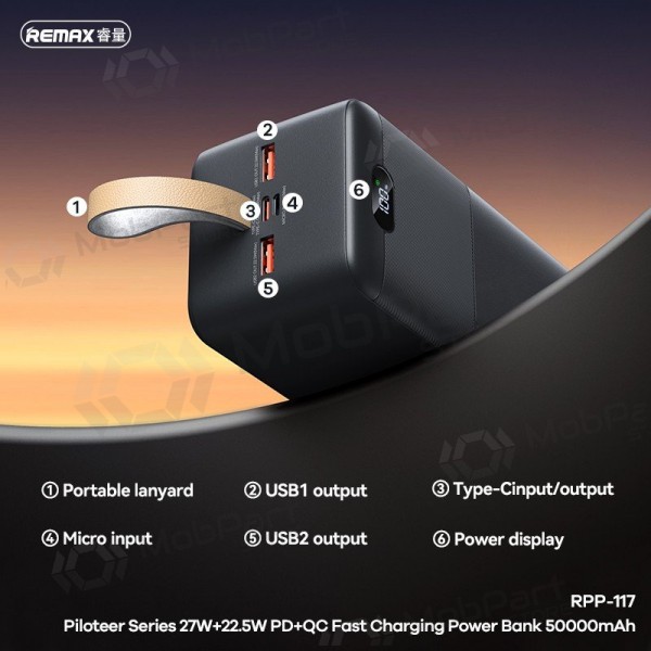 Väline patarei / aku Power Bank Remax RPP-117 22.5W 50000mAh must