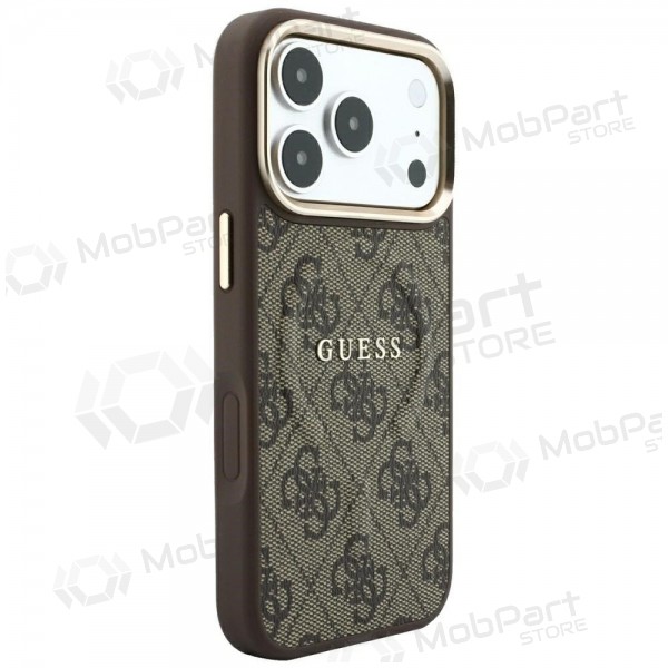 Apple iPhone 18 Pro Max ümbris - Guess PU Leather 4G Gold Frame Embossed MagSafe (pruun)