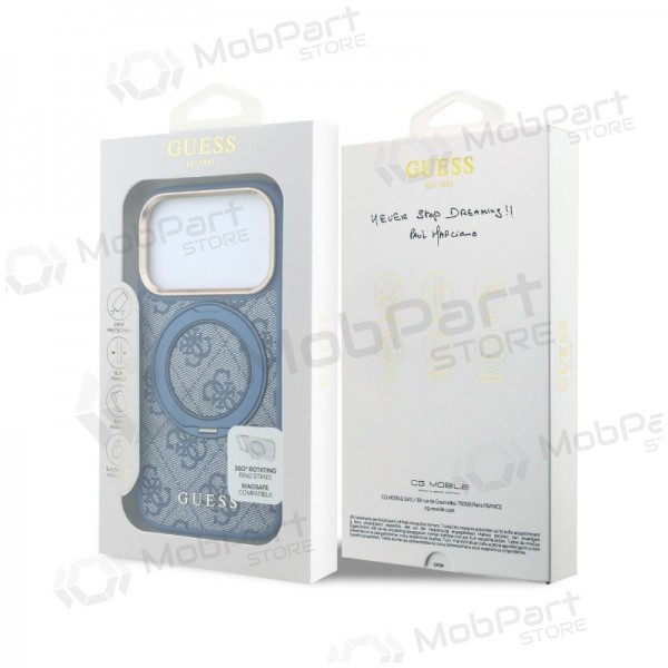 Apple iPhone 18 Pro ümbris - Guess PU 4G Ring Stand MagSafe (sinine)