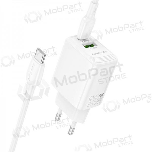 Telefoni laadija Borofone BN29 30 W USB-C + USB-A koos USB-C kaabliga 1 m valge