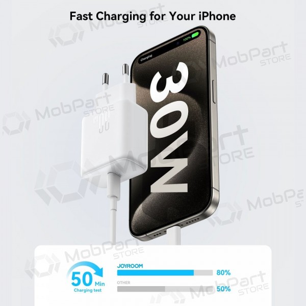 Laadija Joyroom JR-TCF24 USB-C PD30W + USB-C to USB-C cable 1.0m valged