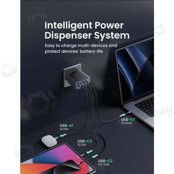 Võrgulaadija Ugreen X565 100 W GaN 3x USB-C + USB-A hall
