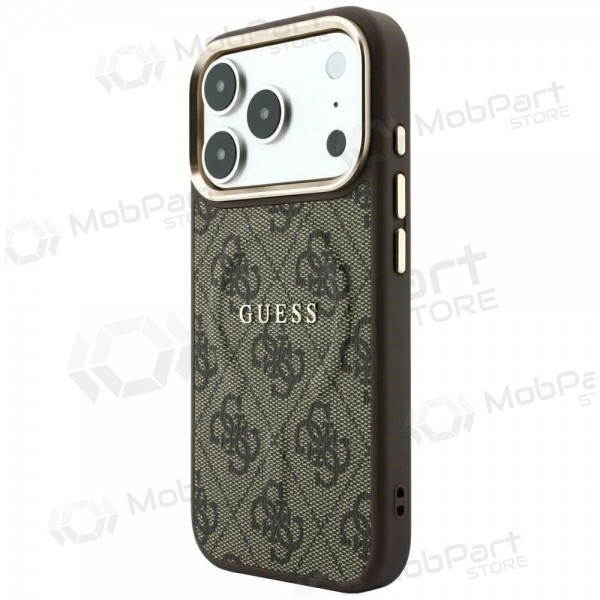 Apple iPhone 18 Pro Max ümbris - Guess PU Leather 4G Gold Frame Embossed MagSafe (pruun)