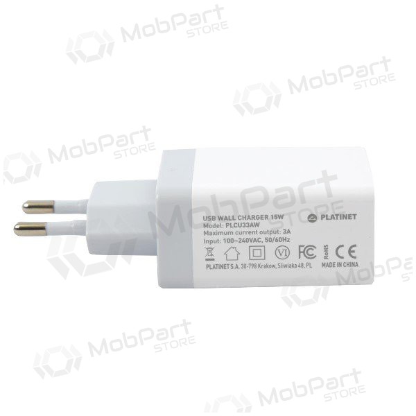 Laadija Platinet QuickCharge 3xUSB (15W 3A) (valged)