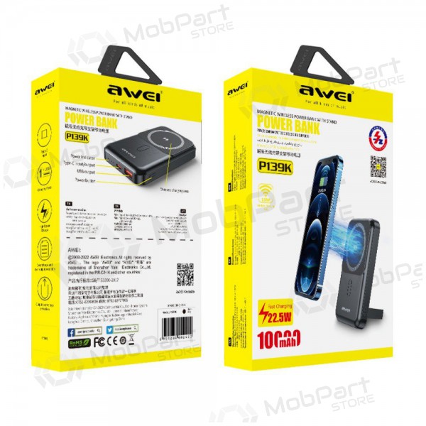 Väline patarei / aku Power Bank Awei P139K 22.5W Magnetic Wireless 10000mAh must