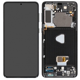 Ekranas Samsung G996 S21 Pluskoos  lietimui jautriu stikliuku ja rėmeliu Phantom Black OLED (real size)