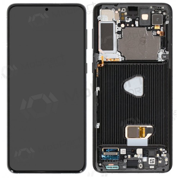 Ekranas Samsung G996 S21 Pluskoos  lietimui jautriu stikliuku ja rėmeliu Phantom Black OLED (real size)