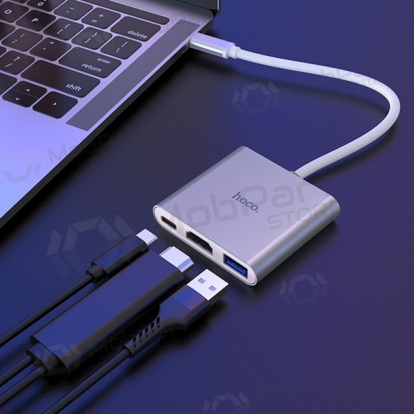 Adapter Hoco HB14 Type-C to USB-A+HDMI+Type-C hõbedased