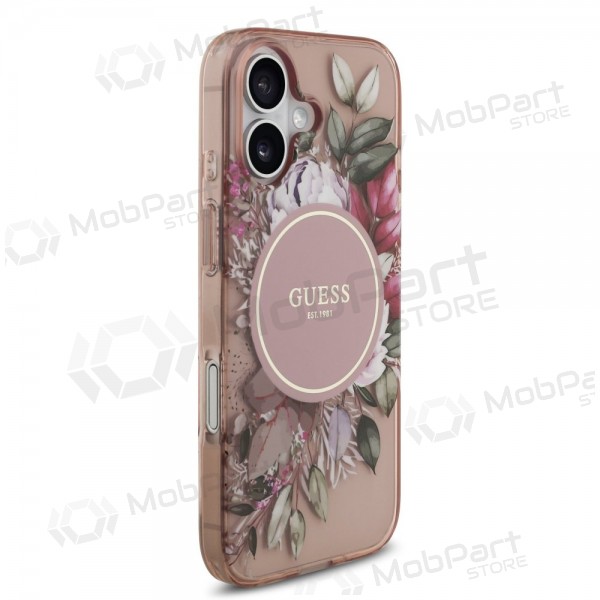 Apple iPhone 17 ümbris - Guess IML Flowers Strap MagSafe (roosa)