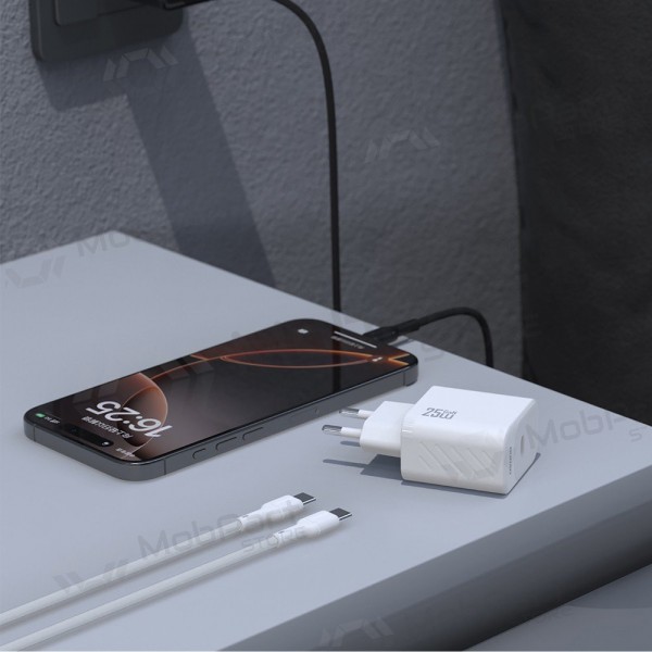 Laadija Dudao A27C GaN 25W USB-C + USB-C to USB-C kaabel 1.0m valge